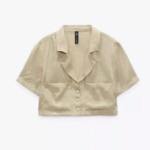 NWT Zara Light Tan Short Sleeve Shirt